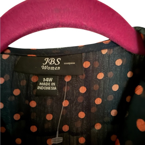 JBS Midi Dress Womens 14W Brown Polka Dot Ruffle Tie Semi Sheer Faux Wrap - Picture 2 of 9